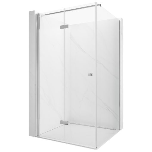 HD Felix "F" szögletes összecsukható nyílóajtós zuhanykabin 6 mm vastag vízlepergető biztonsági üveggel, krómozott elemekkel, 195 cm magas