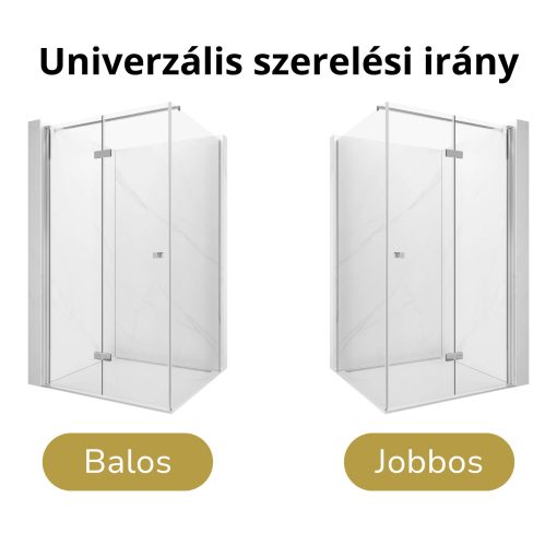 HD Felix "F" szögletes összecsukható nyílóajtós zuhanykabin 6 mm vastag vízlepergető biztonsági üveggel, krómozott elemekkel, 195 cm magas