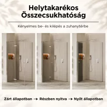 HD Felix "F" aszimmetrikus szögletes összecsukható nyílóajtós zuhanykabin 6 mm vastag vízlepergető biztonsági üveggel, krómozott elemekkel, 195 cm magas