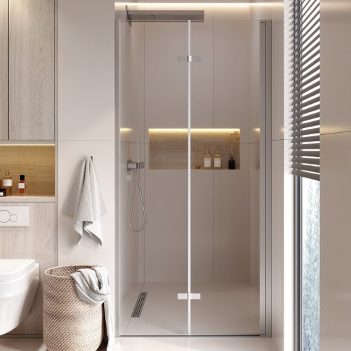 HD Felix 70/80/90/100/110 cm széles összecsukható zuhanyajtó 6 mm vastag vízlepergető biztonsági üveggel, krómozott elemekkel, 195 cm magas