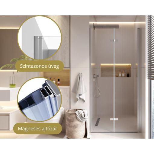 HD Felix 70/80/90/100/110 cm széles összecsukható zuhanyajtó 6 mm vastag vízlepergető biztonsági üveggel, krómozott elemekkel, 195 cm magas