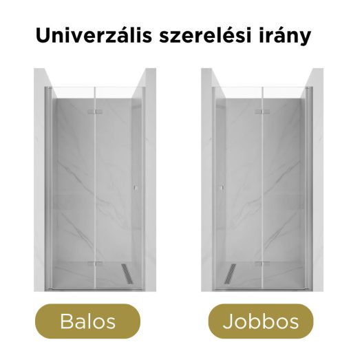HD Felix 70/80/90/100/110 cm széles összecsukható zuhanyajtó 6 mm vastag vízlepergető biztonsági üveggel, krómozott elemekkel, 195 cm magas
