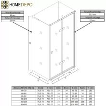 HD Felix "L" 80x70 aszimmetrikus szögletes összecsukható nyílóajtós zuhanykabin 6 mm vastag vízlepergető biztonsági üveggel, krómozott elemekkel, 195 cm magas