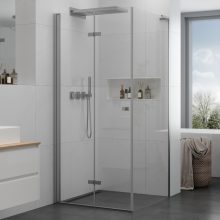 HD Felix "L" 90x100 aszimmetrikus szögletes összecsukható nyílóajtós zuhanykabin 6 mm vastag vízlepergető biztonsági üveggel, krómozott elemekkel, 195 cm magas