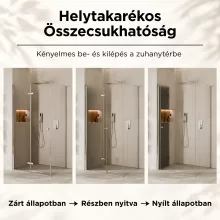 HD Felix "L" 90x70 aszimmetrikus szögletes összecsukható nyílóajtós zuhanykabin 6 mm vastag vízlepergető biztonsági üveggel, krómozott elemekkel, 195 cm magas