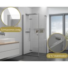HD Felix "L" 90x100 aszimmetrikus szögletes összecsukható nyílóajtós zuhanykabin 6 mm vastag vízlepergető biztonsági üveggel, krómozott elemekkel, 195 cm magas