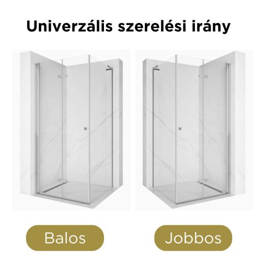 HD Felix "L" 90x100 aszimmetrikus szögletes összecsukható nyílóajtós zuhanykabin 6 mm vastag vízlepergető biztonsági üveggel, krómozott elemekkel, 195 cm magas
