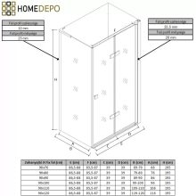 HD Felix "L" 90x100 aszimmetrikus szögletes összecsukható nyílóajtós zuhanykabin 6 mm vastag vízlepergető biztonsági üveggel, krómozott elemekkel, 195 cm magas