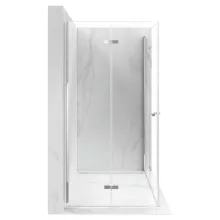 HD Felix Duo aszimmetrikus szögletes összecsukható nyílóajtós zuhanykabin 6 mm vastag vízlepergető biztonsági üveggel, krómozott elemekkel, 195 cm magas