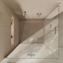 HD Felix Duo aszimmetrikus szögletes összecsukható nyílóajtós zuhanykabin 6 mm vastag vízlepergető biztonsági üveggel, krómozott elemekkel, 195 cm magas