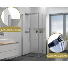 HD Felix Duo 80x70 aszimmetrikus szögletes összecsukható nyílóajtós zuhanykabin 6 mm vastag vízlepergető biztonsági üveggel, krómozott elemekkel, 195 cm magas