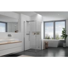 HD Felix Duo 90x70 aszimmetrikus szögletes összecsukható nyílóajtós zuhanykabin 6 mm vastag vízlepergető biztonsági üveggel, krómozott elemekkel, 195 cm magas
