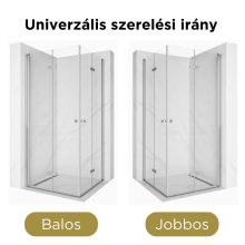 HD Felix Duo 90x70 aszimmetrikus szögletes összecsukható nyílóajtós zuhanykabin 6 mm vastag vízlepergető biztonsági üveggel, krómozott elemekkel, 195 cm magas