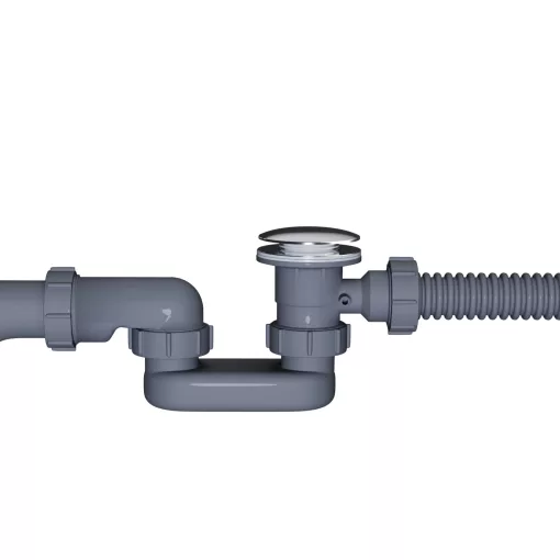 HD Flow Chrome Click-clack slim kádszifon szett, 57 cm hosszú, krómozott fém elemekkel