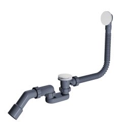   HD Flow Glossy White Click-clack slim kádszifon szett, 57 cm hosszú, fényes fehér fém elemekkel