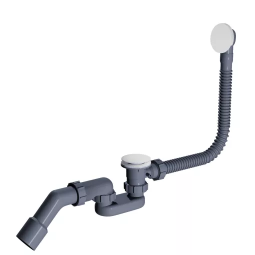HD Flow Glossy White Click-clack slim kádszifon szett, 57 cm hosszú, fényes fehér fém elemekkel