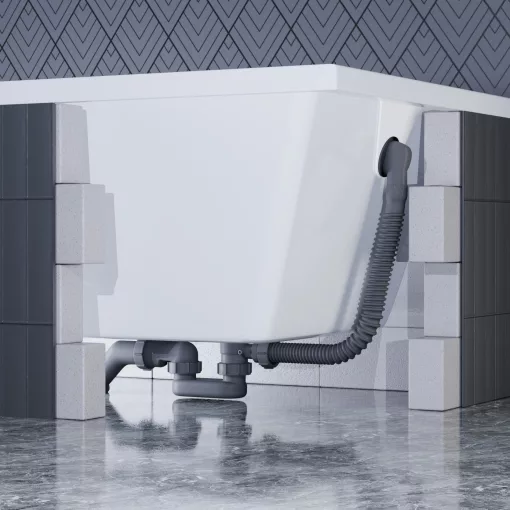 HD Flow Glossy White Click-clack slim kádszifon szett, 57 cm hosszú, fényes fehér fém elemekkel