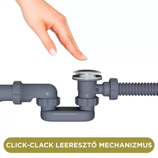 HD Flow Glossy White Click-clack slim kádszifon szett, 57 cm hosszú, fényes fehér fém elemekkel