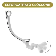 HD Flow Glossy White Click-clack slim kádszifon szett, 57 cm hosszú, fényes fehér fém elemekkel