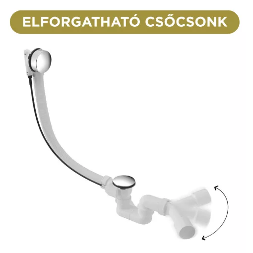 HD Flow Glossy White Click-clack slim kádszifon szett, 57 cm hosszú, fényes fehér fém elemekkel