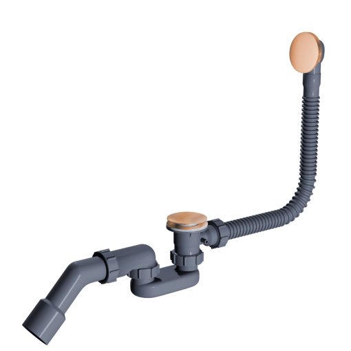 HD Flow Brushed Copper Click-clack slim kádszifon szett, 57 cm hosszú, szálcsiszolt réz színű fém elemekkel