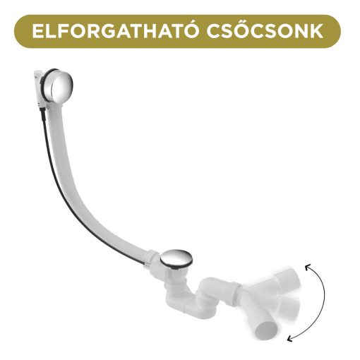 HD Flow Brushed Copper Click-clack slim kádszifon szett, 57 cm hosszú, szálcsiszolt réz színű fém elemekkel