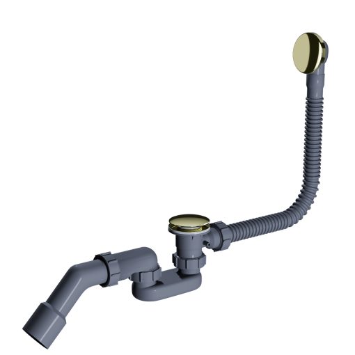 HD Flow Glossy Gold Click-clack slim kádszifon szett, 57 cm hosszú, fényes arany színű fém elemekkel