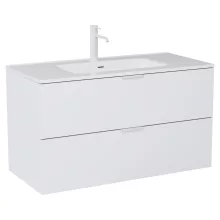 HD Palermo Matt White 100 komplett fürdőszoba bútor fali mosdószekrénnyel, matt fehér fogantyúkkal, fényes fehér slim mosdóval és tükörrel