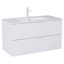 HD Palermo Matt White 100 komplett fürdőszoba bútor szett fali mosdószekrénnyel, matt fehér fogantyúkkal, fényes fehér slim mosdóval, tükörrel és magasszekrénnyel