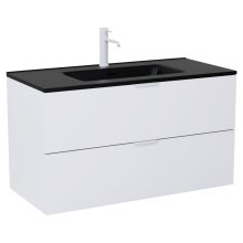 HD Palermo Matt White 100 fali mosdószekrény matt fehér fogantyúkkal és matt fekete slim mosdóval