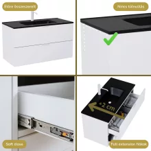 HD Palermo Matt White 100 komplett fürdőszoba bútor fali mosdószekrénnyel, matt fehér fogantyúkkal, matt fekete slim mosdóval és tükörrel