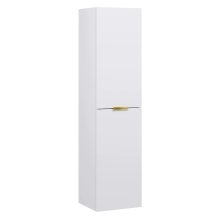 HD Salerno Matt White 100 komplett fürdőszoba bútor szett fali mosdószekrénnyel, szálcsiszolt arany fogantyúval, tölgyfa színű mosdópulttal, tükörrel és magasszekrénnyel