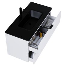 HD Palermo Matt White 100 fali mosdószekrény matt fekete fogantyúkkal és matt fekete slim mosdóval