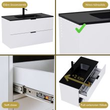 HD Palermo Matt White 100 fali mosdószekrény matt fekete fogantyúkkal és matt fekete slim mosdóval