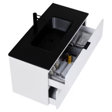 HD Palermo Matt White 100 komplett fürdőszoba bútor fali mosdószekrénnyel, matt fekete fogantyúkkal, matt fekete slim mosdóval és tükörrel