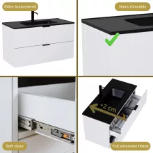 HD Palermo Matt White 100 komplett fürdőszoba bútor fali mosdószekrénnyel, matt fekete fogantyúkkal, matt fekete slim mosdóval és tükörrel