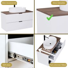 HD Salerno Matt White 100/120 komplett fürdőszoba bútor szett fali mosdószekrénnyel, matt fekete fogantyúval, tölgyfa színű mosdópulttal, tükörrel és magasszekrénnyel