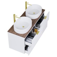 HD Salerno Matt White 120 fali mosdószekrény tölgyfa színű mosdópulttal és szálcsiszolt arany fogantyúkkal