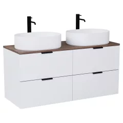   HD Salerno Matt White 120 fali mosdószekrény tölgyfa színű mosdópulttal és matt fekete fogantyúkkal