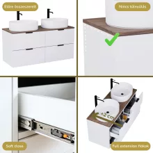 HD Salerno Matt White 120 komplett fürdőszoba bútor fali mosdószekrénnyel, matt fekete fogantyúkkal, tölgyfa színű mosdópulttal és tükörrel