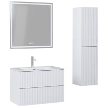 HD Ravello Pro Matt White 60 komplett fürdőszoba bútor szett fali push-to-open mosdószekrénnyel, fényes fehér slim mosdóval, tükörrel és magasszekrénnyel