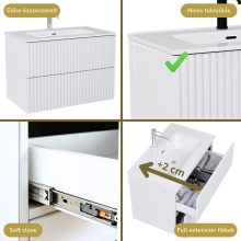 HD Ravello Pro Matt White 60 komplett fürdőszoba bútor szett fali push-to-open mosdószekrénnyel, fényes fehér slim mosdóval, tükörrel és magasszekrénnyel