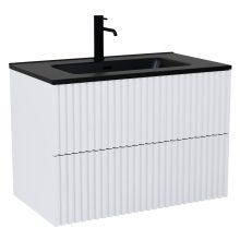 HD Ravello Pro Matt White 60 komplett fürdőszoba bútor szett fali push-to-open mosdószekrénnyel, matt fekete slim mosdóval, tükörrel és magasszekrénnyel