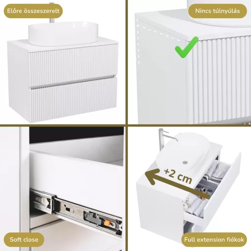 HD Turin Matt White 60/80 fali mosdószekrény matt fehér mosdópulttal