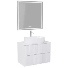 HD Rapallo Pro Matt White 60 komplett fürdőszoba bútor fali push-to-open mosdószekrénnyel, matt fehér mosdópulttal és tükörrel