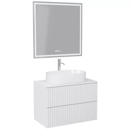 HD Rapallo Pro Matt White 60 komplett fürdőszoba bútor fali push-to-open mosdószekrénnyel, matt fehér mosdópulttal és tükörrel