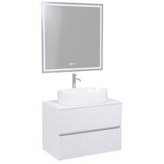   HD Turin Matt White 60/80 komplett fürdőszoba bútor fali mosdószekrénnyel, matt fehér mosdópulttal és tükörrel