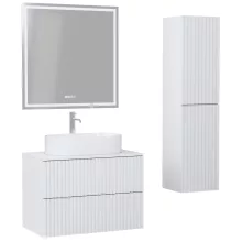 HD Rapallo Pro Matt White 60 komplett fürdőszoba bútor szett fali push-to-open mosdószekrénnyel, matt fehér mosdópulttal, tükörrel és magasszekrénnyel