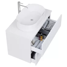 HD Rapallo Pro Matt White 60 komplett fürdőszoba bútor szett fali push-to-open mosdószekrénnyel, matt fehér mosdópulttal, tükörrel és magasszekrénnyel