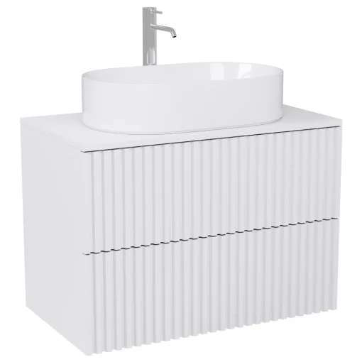 HD Rapallo Pro Matt White 60 komplett fürdőszoba bútor szett fali push-to-open mosdószekrénnyel, matt fehér mosdópulttal, tükörrel és magasszekrénnyel